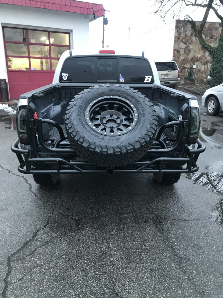 Custom Toyota bumper and tire rack